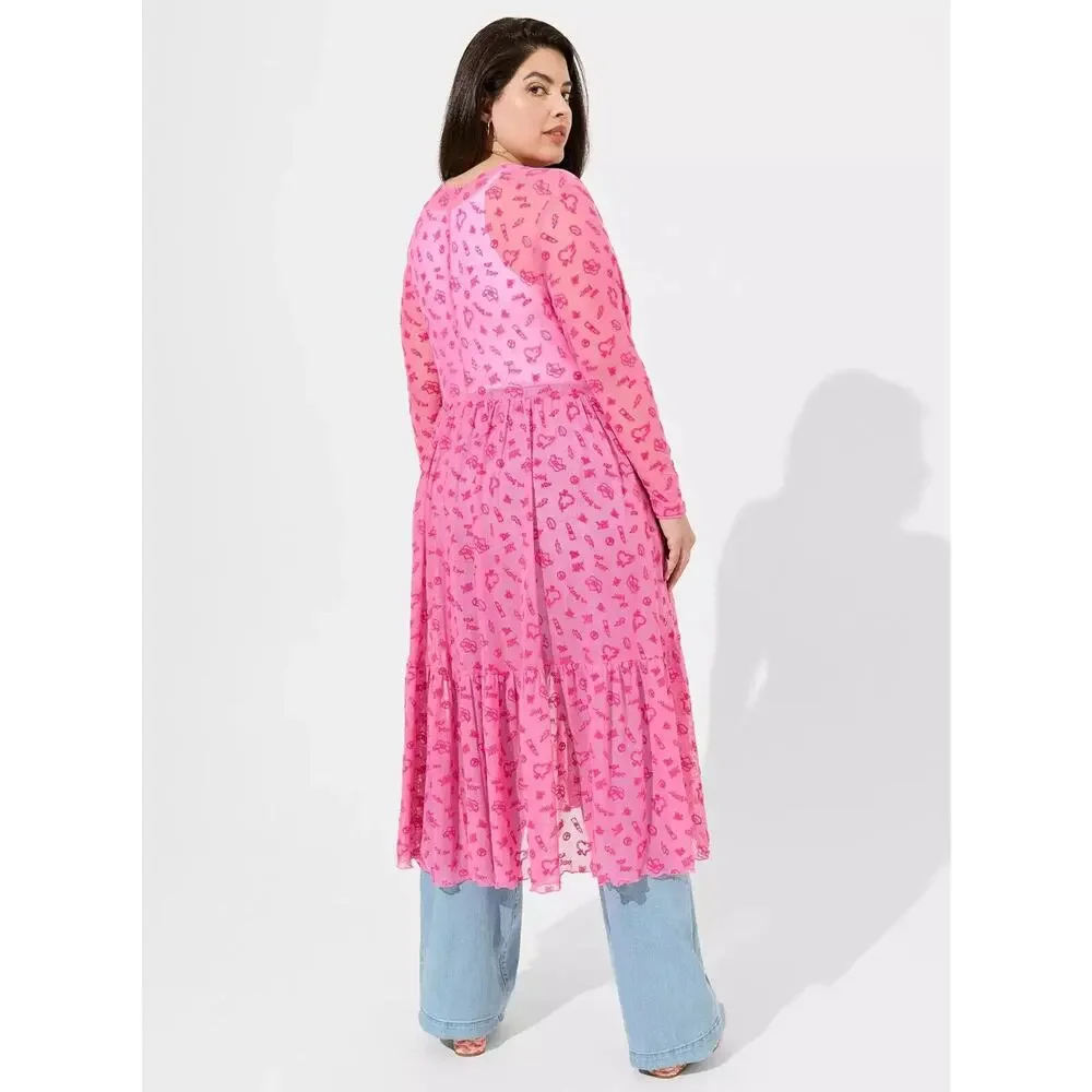 Torrid x Betsey Johnson Mesh Tie Front Long Sleeve Kimono Pink Plus Size 4 4X - Picture 8 of 14